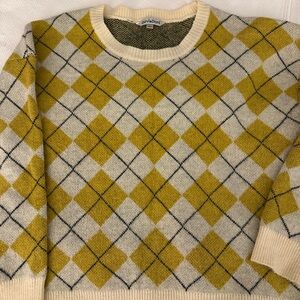 Davi&Dani  Women's Argyle Sweater - Yellow and Cream Size Large Oversized
